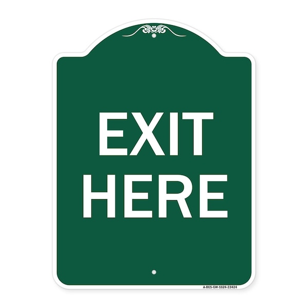Signmission Designer Series Parking Lot Exit Here, Green & White Aluminum Sign, 24" L, 18" H, GW-1824-23424 A-DES-GW-1824-23424 - main